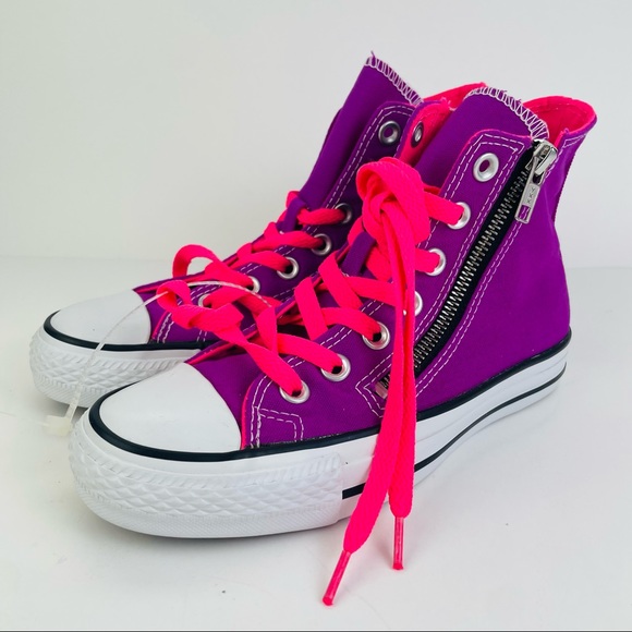 Converse CTAS Hi-Top Purple Canvas Sneakers Double Side Zippers Women’s Size 5 - Picture 2 of 10